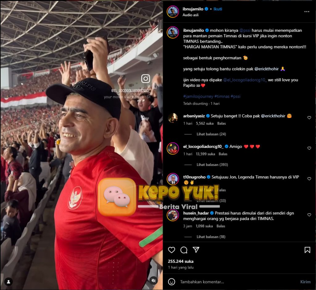 Tempat Duduk VIP Diisi Artis Tapi Cristian Gonzales Hanya Duduk di Kursi Tribun, Ibnu Jamil Sindir PPSI:Hargai Mantan Timnas!